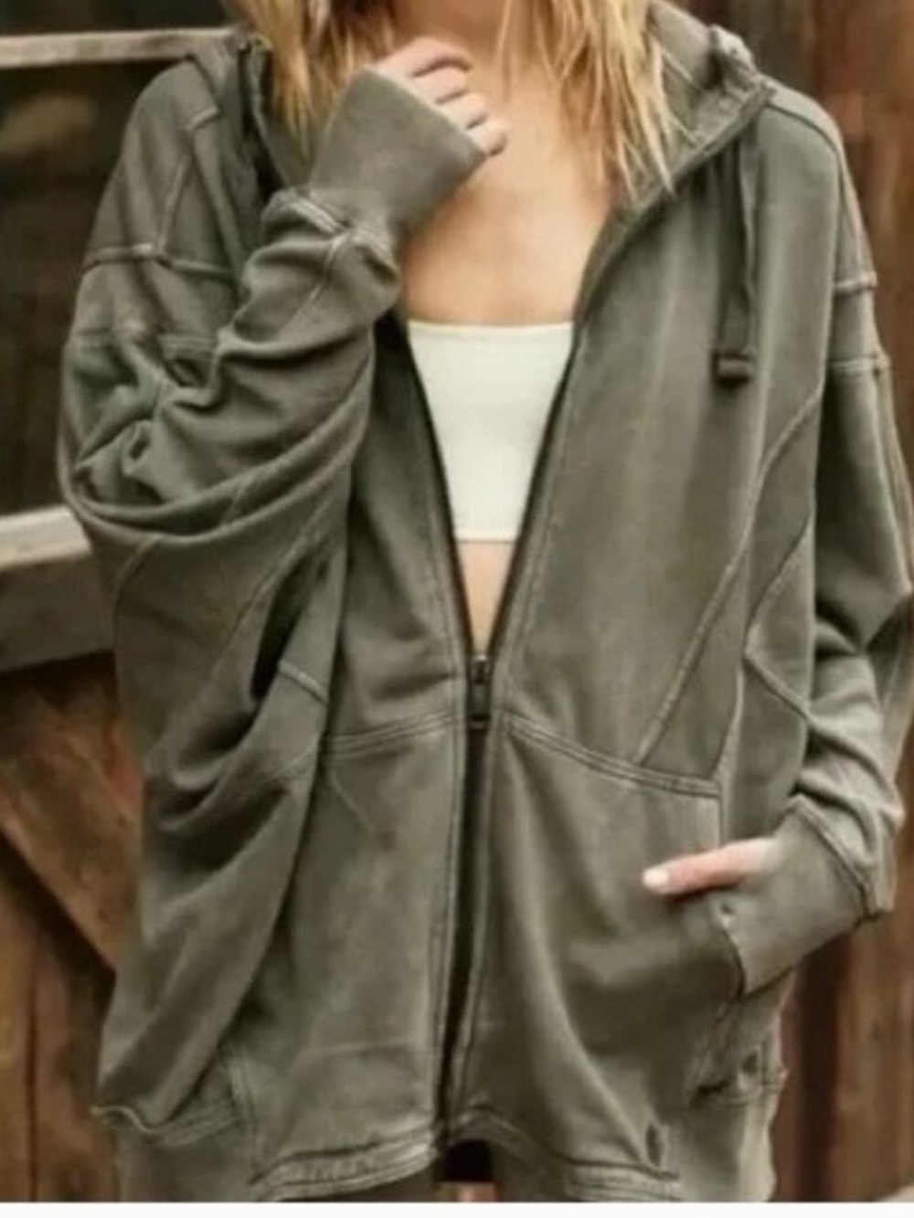 FREE PEOPLE MOVEMENT All Your Love Hoodie in Olive Green/ Size XS
